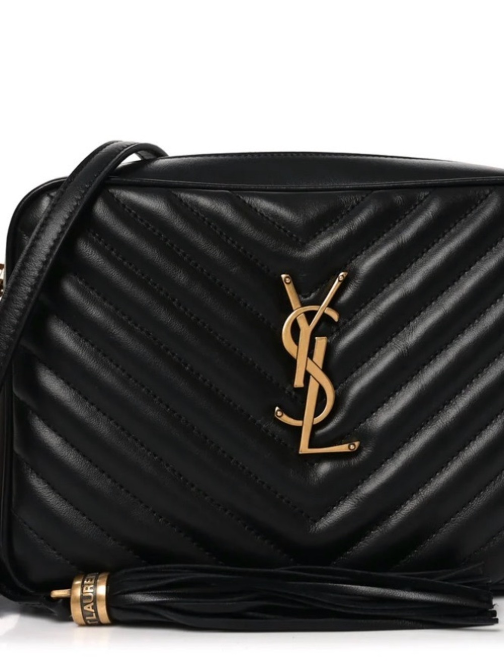Saint Laurent Black Quilted Leather Crossbody Camera Bag with Gold YSL Hardware